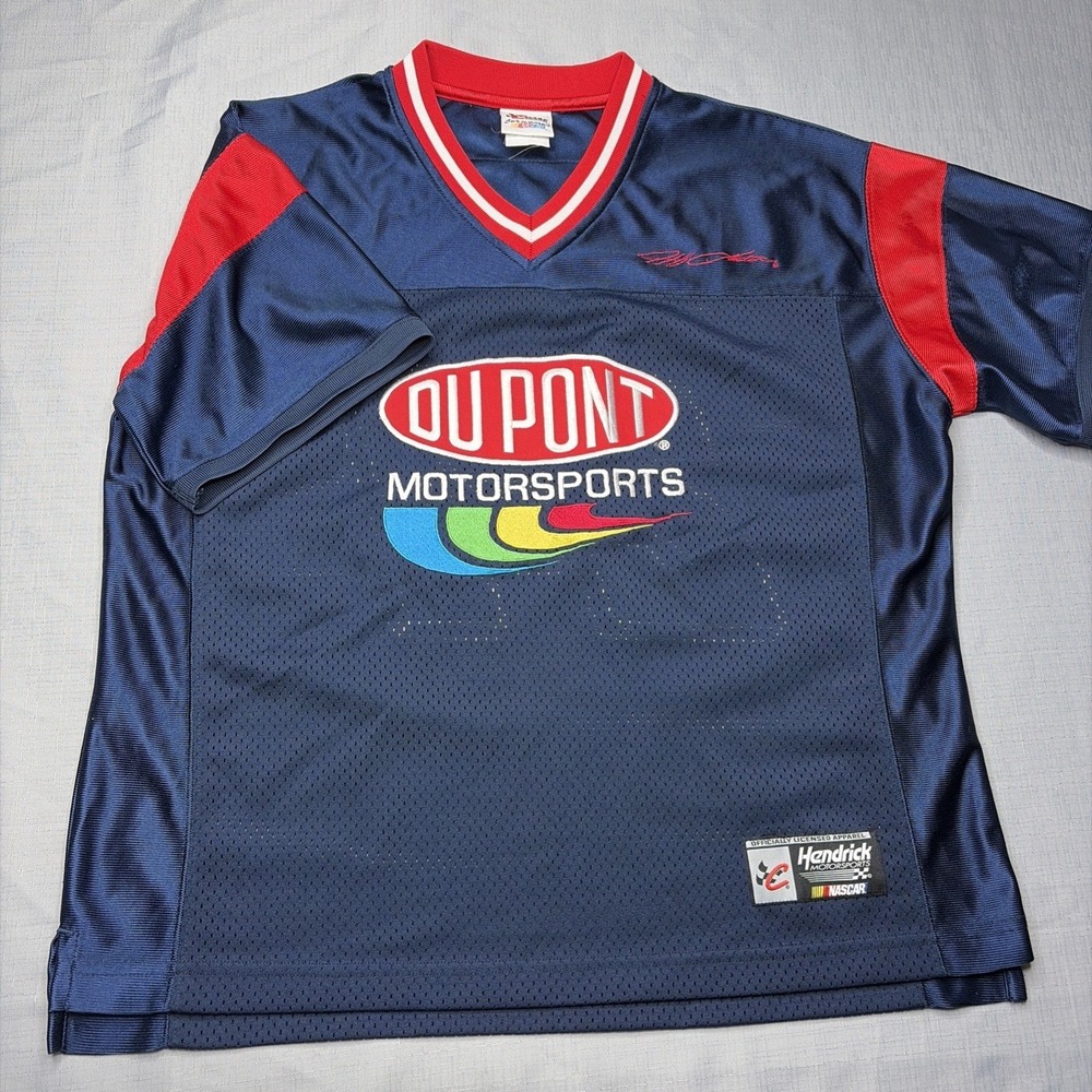 Chase Authentics NASCAR Jersey M/L Blue Jeff Gordon 24 DuPont Mesh V-Neck